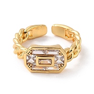 Octagon Cubic Zirconia Signet Ring for Her, Adjustable Cuff Finger Ring, Cadmium Free & Lead Free, Real 18K Gold Plated, US Size 6 1/2(16.9mm)(RJEW-C017-04G-RS)