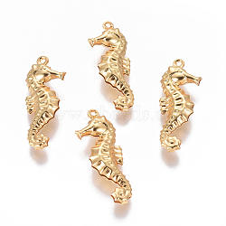 304 Stainless Steel Pendants, Sea Horse, Golden, 26.5x10x4mm, Hole: 1mm(X-STAS-F227-08-G)