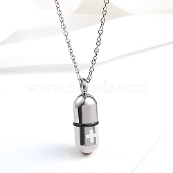 Medical Theme Pill Shape Stainless Steel Pendant Necklaces with Cable Chains, Stainless Steel Color, no size(JS1441-3)