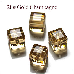 Imitation Austrian Crystal Beads, Grade AAA, Faceted, Cube, Gold, 4x4x4mm(size within the error range of 0.5~1mm), Hole: 0.7~0.9mm(SWAR-F074-4x4mm-28)