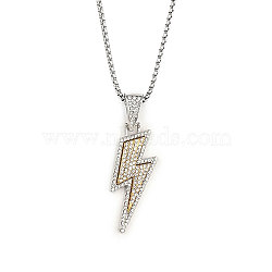 201 Stainless Steel Chain, Zinc Alloy and Rhinestone Pendant Necklaces for Men, Light, Stainless Steel Color, 23.46 inch(59.6cm)(NJEW-C034-19P)