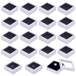 Square Plastic Loose Diamond Gemstone Storage Boxes, with Clear Glass Window and Black Sponge, White, 4.15x4.15x1.65cm(CON-WH0095-25A)