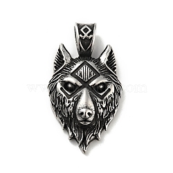 304 Stainless Steel Big Pendants, Wolf, Antique Silver, 53.5x30x9.5mm, Hole: 6x9mm(STAS-C053-16AS)