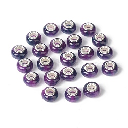 Rondelle Resin European Beads, Large Hole Beads, Imitation Stones, with Silver Tone Brass Double Cores, Dark Violet, 13.5x8mm, Hole: 5mm(RPDL-A001-02-05)