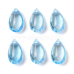 Transparent Glass Charms, Teardrop, Sky Blue, 14x8x5.2mm, Hole: 1.2mm(GLAA-U002-01E)