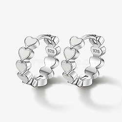Rhodium Plated 925 Sterling Silver Huggie Hoop Earrings for Women, with S925 Stamp & Enamel, Ring with Heart, Platinum, White, 15x14mm(DS9629-1)