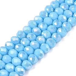 Electroplate Glass Beads Strands, Opaque Solid Color, AB Color Plated, Faceted, Rondelle, Light Sky Blue, 6x5mm, Hole: 1mm, about 84~85pcs/strand, 41.5~42cm(EGLA-A044-P6mm-B08)