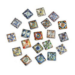 Glass Cabochons, Square with Flower Pattern, Mixed Color, 15x15x5mm, 20pcs/bag. (GLLA-Q087-01B)
