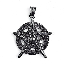 304 Stainless Steel Pendants, Star with Skull, Electrophoresis Black, 46x39x6mm, Hole: 5x8mm(STAS-F173-50B)