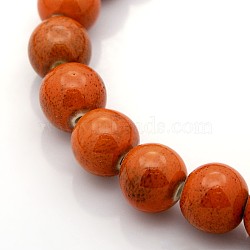 Handmade Fancy Antique Glazed Porcelain Ceramic Round Beads Strands, Orange Red, 8mm, Hole: 2mm, about 40~42pcs/strand, 12 inch(PORC-L019-8mm-03)