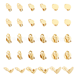 Unicraftale 30Pcs 3 Styles 304 Stainless Steel Clip-on Earring Findings, Flat Round Earring Settings, with Loops, Real 18K Gold Plated, 16~22x10~12x7~9mm, Hole: 2.5~3mm, 10pcs/style(FIND-UN0003-60)