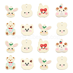 30Pcs 6 Styles Alloy Enamel Pendants, Animals Head, White, 18.5x18.5x1.5mm, Hole: 1.8mm, 5pcs/style(ENAM-CJ0002-23)