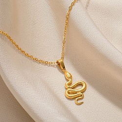 304 Stainless Steel Snake Pendant Necklaces for Women Men, Real 18K Gold Plated, 15.75 inch(40cm), pendant: 26.5x15.5mm(NJEW-Z063-03G-06)