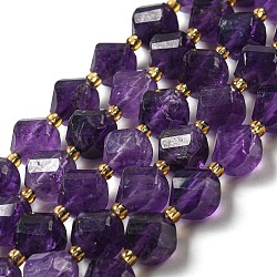 Natural Amethyst Beads Strands, with Seed Beads, Faceted Twist, 10x10x10mm, Hole: 1mm, about 32pcs/strand, 15.1''(38cm)(G-M443-B02-01)