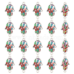 20Pcs Zinc Alloy Enamel Connector Charms, Hamsa Hand/Hand of Miriam with Evil Eye, Mixed Color, Antique Silver, 22x13x2.5mm, Hole: 1.5mm(FIND-AR0002-94)