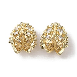 Brass Micro Pave Clear Cubic Zirconia Bead Caps, Flower, Real 18K Gold Plated, 13.5x13mm, Hole: 1mm(KK-G491-51B-G)