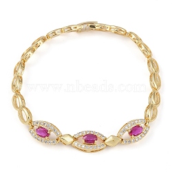 Cubic Zirconia Oval Link Chain Bracelet, Rack Plating Brass Jewelry for Women, Long-Lasting Plated, Lead Free & Cadmium Free, Real 18K Gold Plated, Orchid, 7-5/8 inch(19.5cm)(BJEW-Z069-01G-02)