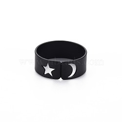 Men's Iron Cuff Finger Rings, Open Rings, Cadmium Free & Lead Free, Star with Moon, Electrophoresis Black, US Size 7 1/4(17.5mm)(RJEW-N029-058)