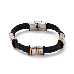 Men's Silicone Cord Braided Cord Bracelet, Rectangle Titanium Steel Beads Friendship Bracelet, Black, Golden & Stainless Steel Color, 8-5/8 inch(22cm)(BJEW-M206-01G)