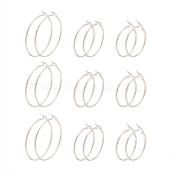 304 Stainless Steel Hoop Earrings, Silver, 57x54x2mm/36x35x2mm/46x45x2mm, Pin: 1x0.8mm,  3pairs/bag(EJEW-CJ0001-01)