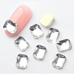 Flat Back Glass Rhinestone Cabochons, Nail Art Decoration Accessories, Faceted, Rectangle Octagon, Crystal, 8x6mm, 10pcs/bag(MRMJ-T009-049W)