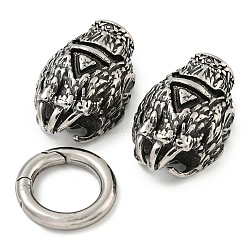 Tibetan Style 304 Stainless Steel Spring Gate Rings, Manual Polishing, Antique Silver, 63mm(FIND-Z046-06AS-07)