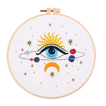 DIY Eye Pattern Embroidery Kits, Included Needle, Threads, Fabric, Needle, Gourd Threader, without Embroidery Hoop, White, 45~292x1~303x0.1~3mm