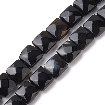 Natural Black Agate Beads Strands, Faceted Square, 10x10x5mm, Hole: 1.2mm, about 20pcs/strand, 7.95''(20.2cm)