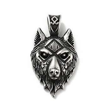 304 Stainless Steel Big Pendants, Wolf, Antique Silver, 53.5x30x9.5mm, Hole: 6x9mm