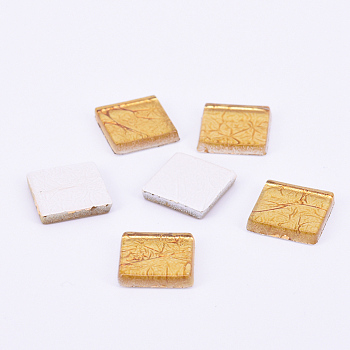 Glass Cabochons, Gold Foil Mosaic Tile, for Home Decoration or DIY Crafts, Square, Goldenrod, 20x20x4mm