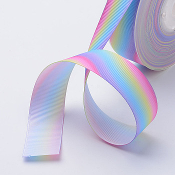 Polyester Grosgrain Ribbons, Printed, Colorful, 1 inch(25mm), about 100yards/roll(91.4m/roll)