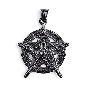 304 Stainless Steel Pendants, Star with Skull, Electrophoresis Black, 46x39x6mm, Hole: 5x8mm