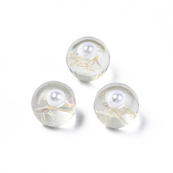 Translucent Acrylic Cabochons, with ABS Imitation Pearl Beads and Hay, Round, White, 10x9.5mm