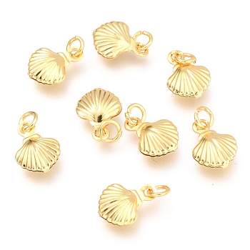 Brass Charms, Long-Lasting Plated, with Jump Ring, Shell, Real 18K Gold Plated, 11x8x2.8mm, Hole: 2.5mm