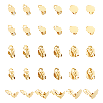 Unicraftale 30Pcs 3 Styles 304 Stainless Steel Clip-on Earring Findings, Flat Round Earring Settings, with Loops, Real 18K Gold Plated, 16~22x10~12x7~9mm, Hole: 2.5~3mm, 10pcs/style