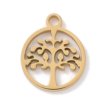 304 Stainless Steel Charms, Laser Cut, Golden, Tree of Life, 10x8x1mm, Hole: 1mm