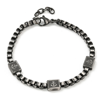 304 Stainless Steel Enamel Box Chain Anchor Link Bracelets for Women, Gunmetal, 7-5/8 inch(19.3cm)