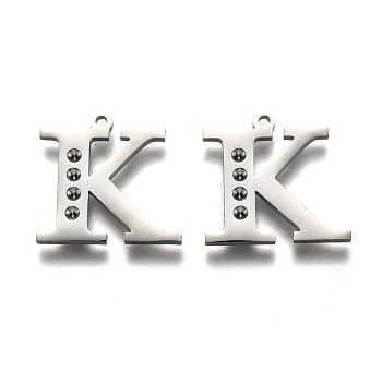 304 Stainless Steel Letter Pendant Rhinestone Settings, Letter.K, 15.5x16x1.5mm, Hole: 1.2mm, Fit of: 1.6mm rhinestone