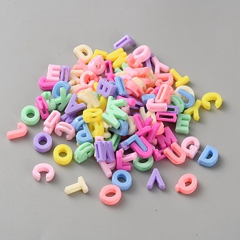Opaque Acrylic Beads, Letter, Mixed Color, 12~12.5x4.5~12x4.5mm, Hole: 8~8.5x1.5~2mm, 300Pcs/set