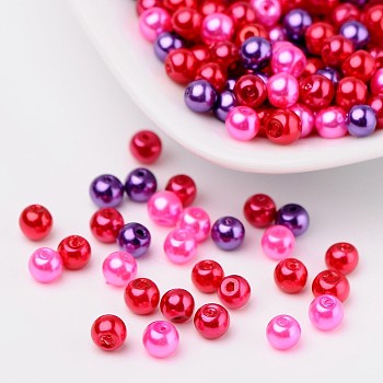 Valentine's Mix Glass Pearl Beads Sets, Pearlized, Mixed Color, 4mm, Hole: 1mm, about 400pcs/bag