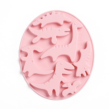 Food Grade Silicone Molds, Fondant Molds, Baking Molds, Chocolate, Candy, Biscuits, UV Resin & Epoxy Resin Jewelry Making, Dinosaur, Pink, 165x140x13.5mm, Inner Size: 20~65x37~63mm