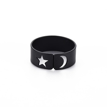 Men's Iron Cuff Finger Rings, Open Rings, Cadmium Free & Lead Free, Star with Moon, Electrophoresis Black, US Size 7 1/4(17.5mm)