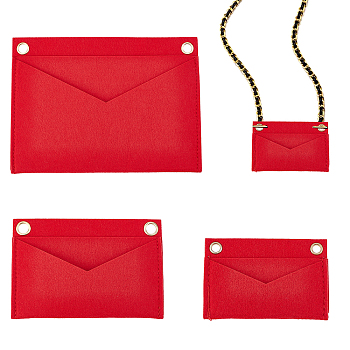 WADORN 3Pcs 3 Style Felt Purse Organizer Insert, Mini Envelope Handbag Shaper Premium Felt, Bag Accessories, with Iron Findings, Rectangle, Red, 9.4~22x6.2~15.9x0.6cm, Hole: 6~10mm, Inner Diameter: 8.1~20.7cm, 1pc/style