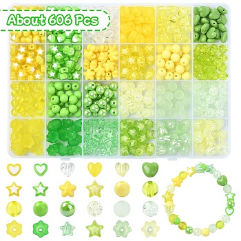 DIY Mixed Shapes Acrylic Beads Bracelets Making Kits, Yellow Green, 7~10.5x8~11x4~7mm, Hole: 1.8~2mm
