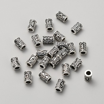 24Pcs 24 Style Tibetan Style Alloy Dreadlocks Braiding Beads, for Hair Styling, Column with Rune
, Antique Silver, 13x8.5mm, Hole: 5.2mm