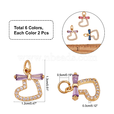 SUPERFINDINGS 12Pcs 6 Colors Rack Plating Brass Micro Pave Cubic Zirconia Charms(ZIRC-FH0001-27)-4