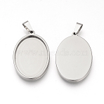 Non-Tarnish 201 Stainless Steel Pendant Cabochon Settings, Oval, Stainless Steel Color, Tray: 39.5x30mm, 45x32.5x2mm, Hole: 8x4mm(X-STAS-S073-11P)