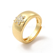 Clear Cubic Zirconia Flower Adjustable Ring, Rack Plating Brass Jewelry for Women, Long-Lasting Plated, Cadmium Free & Lead Free, Real 18K Gold Plated, US Size 6, Inner Diameter: 16.5mm, 4~9mm(RJEW-C050-06G)
