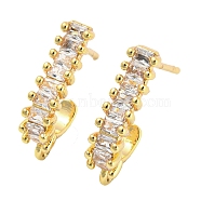 Brass Stud Earring Finding, with Clear Rhinestone & Horizontal Loops, Real 18K Gold Plated, 14x3.5mm, Hole: 1mm, Pin: 0.7mm(KK-L208-50G)