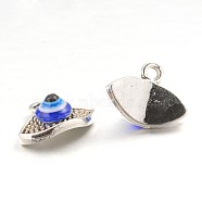 Lampwork Pendants, with Tibetan Style Alloy Findings, Evil Eye, Antique Silver, 11.5x15x7mm, Hole: 1.8mm(PALLOY-K216-02A-AS)